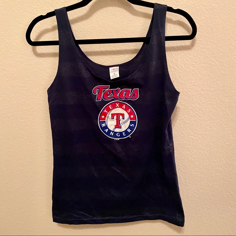 Genuine Merchandise Texas Rangers Baseball Blue Striped Glitter Tank Top Medium